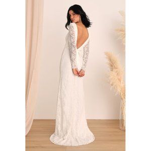 Lulus Womens Enchanted Elegance White Lace Backless Mermaid Maxi Dress Small